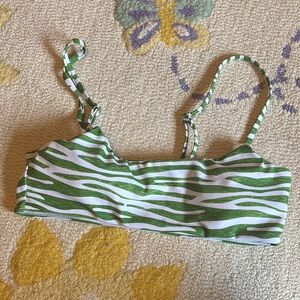 Green and White Zebra Print Bikini Top